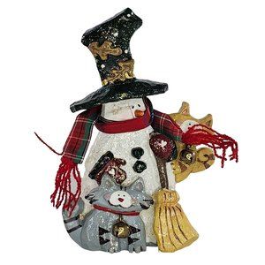 Kurt S Adler Snowman Cats Broom Christmas Figure 5"
